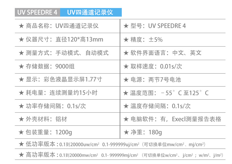 uv能量计参数