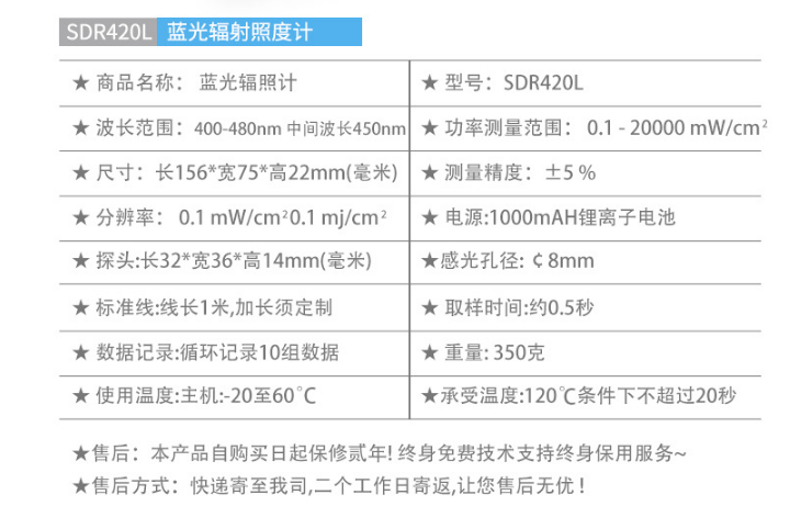 蓝光辐照计参数